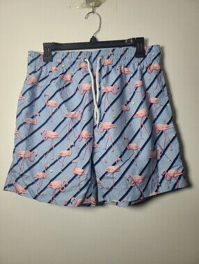 Trunks Surf&Swim - Light Blue Flamingo Print Swim Trunks Mens Size Medium